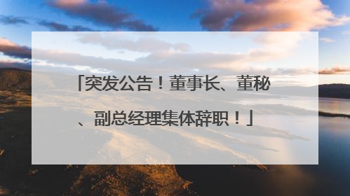 突发公告！董事长、董秘、副总经理集体辞职！