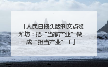 人民日报头版刊文点赞潍坊：把“当家产业”做成“担当产业”！